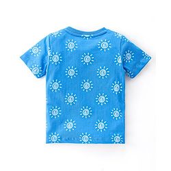 Babyhug Single Jersey Knit Half Sleeves Short Set Sun Print - Blue