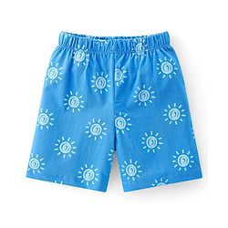 Babyhug Single Jersey Knit Half Sleeves Short Set Sun Print - Blue