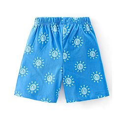 Babyhug Single Jersey Knit Half Sleeves Short Set Sun Print - Blue
