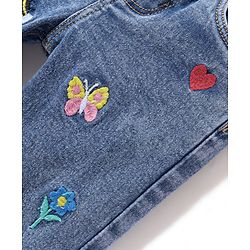 Babyhug Denim Full Length With Stretch Washed Jeans With Butterfly Embroidery - Grey