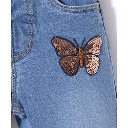 Babyhug Denim Full Length Jeans with Stretch Butterfly Applique - Blue