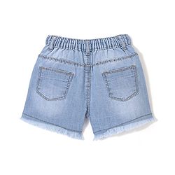 Babyhug Mid Thigh Length Washed & Stretch Denim Shorts With Floral Embroidery - Light Blue