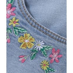 Babyhug Mid Thigh Length Washed & Stretch Denim Shorts With Floral Embroidery - Light Blue