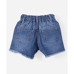 Babyhug Denim Mid Thigh Length Washed Shorts with Heart Embroidery - Navy Blue