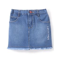 Babybug Denim Mid Thigh With Stretch Washed Skirts Text Embroidery - Blue