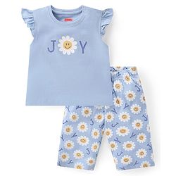 Babyhug Cotton Knit Single Jersey Frill Sleeve Night Suit With Floral Print - Purple