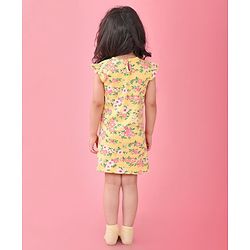 Babyhug Single Jersey Knit Half Sleeves Nighty with Frill Detailing Floral Print - Yellow