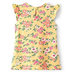 Babyhug Single Jersey Knit Half Sleeves Nighty with Frill Detailing Floral Print - Yellow