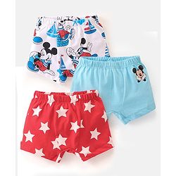 Babyhug Disney Single Jersey Knit Briefs With Mickey Mouse Graphics Pack Of 3 - Red Blue & White