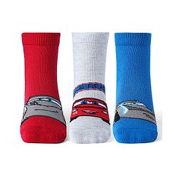 Cute Walk by Babyhug Disney Anti Bacterial Ankle Length Socks with Cars Graphics Pack of 3 - Multicolour