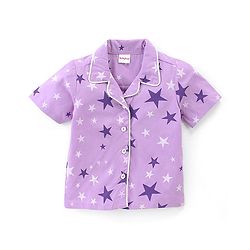 Babyhug Cotton Poplin Woven Half Sleeves Night Suit Star Print - Lavender