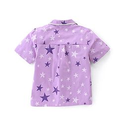 Babyhug Cotton Poplin Woven Half Sleeves Night Suit Star Print - Lavender