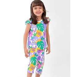 Babyhug Cotton Knit Single Jersey Frill Sleeves Night Suit with Print - Purple & Green