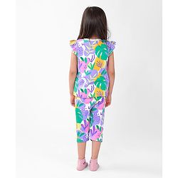 Babyhug Cotton Knit Single Jersey Frill Sleeves Night Suit with Print - Purple & Green