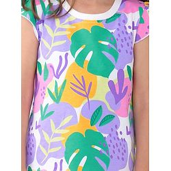Babyhug Cotton Knit Single Jersey Frill Sleeves Night Suit with Print - Purple & Green