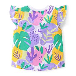 Babyhug Cotton Knit Single Jersey Frill Sleeves Night Suit with Print - Purple & Green
