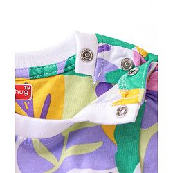 Babyhug Cotton Knit Single Jersey Frill Sleeves Night Suit with Print - Purple & Green