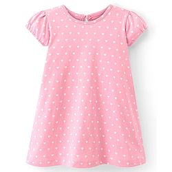 Babyhug Cotton Knit Single Jersey Half Sleeves Nighty with Heart Print - Pink