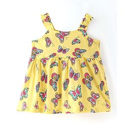 Babyhug Single Jersey Knit Singlet Sleeves Butterfly Printed Frock with Bloomer - Yellow
