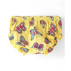 Babyhug Single Jersey Knit Singlet Sleeves Butterfly Printed Frock with Bloomer - Yellow
