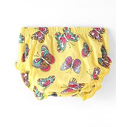 Babyhug Single Jersey Knit Singlet Sleeves Butterfly Printed Frock with Bloomer - Yellow