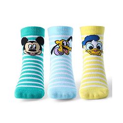 Cute Walk by Babyhug Disney Non Terry Ankle Length Anti-bacterial Socks Mickey Mouse Family Graphics Pack of 3 - Multicolour