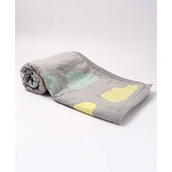 Babyhug Premium Knitted Cotton All Season Blanket Cloud Print - Grey Multicolour