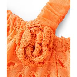 Babyhug Cotton Half Sleeve Schiffli Top With Bow Applique - Orange