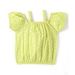 Babyhug Cotton Half Sleeve Schiffli Top With Bow Applique - Lime Green