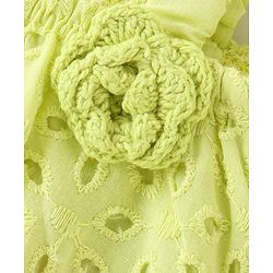 Babyhug Cotton Half Sleeve Schiffli Top With Bow Applique - Lime Green