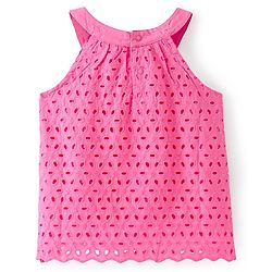 Babyhug Cotton Woven Sleeveless Schifli Top- Pink