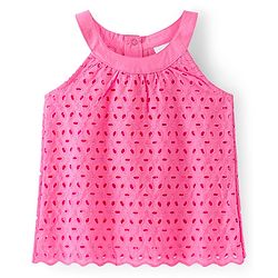 Babyhug Cotton Woven Sleeveless Schifli Top- Pink