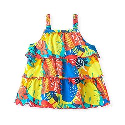 Babyhug 100% Cotton Knit Sleeveless Top with Frills & Tropical Theme- Multicolor