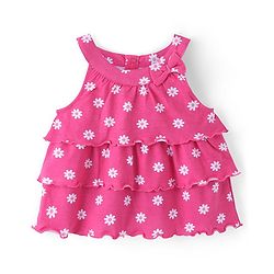 Babyhug Cotton Knit Sleeveless Tiered Top with Floral Print - Pink