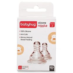 Babyhug Slow Flow Silicone Nipples Pack of 2 - Transparent