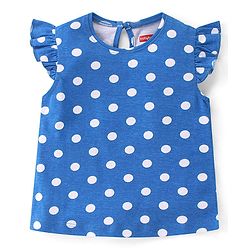 Babyhug Cotton Knit Frill Sleeves Tops with Polka Dot Floral & Text Graphics - Multicolour
