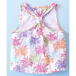 Babyhug Cotton Sleeveless Top With All Over Coconut Trees Print and Back Knot - White