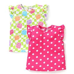 Babyhug Cotton Knit Half Sleeves T-Shirts Strawberry & Polka Dot Graphics Pack of 2 - Multicolour