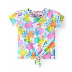 Babyhug Cotton Knit Half Sleeves Printed  Top with Knot Detailing   - Multicolour