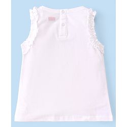 Babyhug Cotton Knit Sleeveless Unicorn Graphics & Frill Detailing Top - White