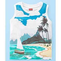 Babyhug Cotton Sleeveless Tank T-shirt With Beach Scenery Graphics - Multicolor