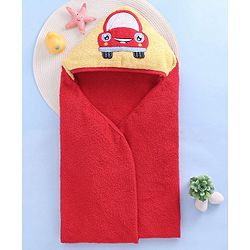 Babyhug Terry Hooded Towel Car Print L 76 x B 76  cm - Red