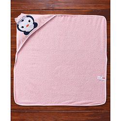 Babyhug Terry Woven Hooded Towel Penguin Print L 76 x B 76 cm- Pink