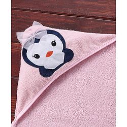 Babyhug Terry Woven Hooded Towel Penguin Print L 76 x B 76 cm- Pink