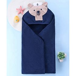 Babyhug Terry Woven Hooded Towel Bear Print L 76 x B 76 cm- Blue