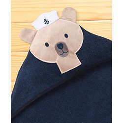 Babyhug Terry Woven Hooded Towel Bear Print L 76 x B 76 cm- Blue