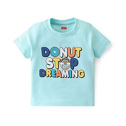 Babyhug Cotton Knit Single Jersey Half Sleeves Night Suit With Text Print - Blue