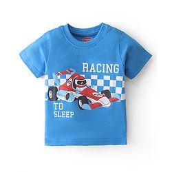 Babyhug Cotton Knit Single Jersey Half Sleeves Night Suit With F1 Racing Print - Blue