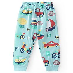 Babyhug Cotton Knit Single Jersey Half Sleeves Night Suit With Vehicles Print - Blue