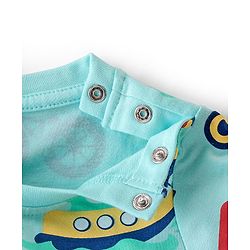 Babyhug Cotton Knit Single Jersey Half Sleeves Night Suit With Vehicles Print - Blue